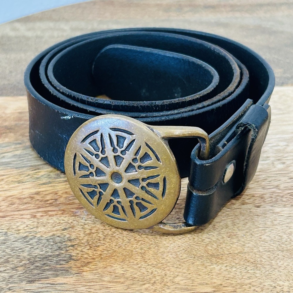 Vintage Wheel of Law Solid Brass Round 1974 Belt Buckle by Tech Ether Guild